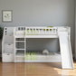 White Twin Over Twin Solid Wood Bunk Bed With Stairs And Slide And Drawers And Storage