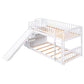White Twin Over Twin Solid Wood Bunk Bed With Stairs And Slide And Drawers And Storage