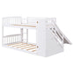 White Twin Over Twin Solid Wood Bunk Bed With Stairs And Slide And Drawers And Storage