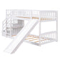 White Twin Over Twin Solid Wood Bunk Bed With Stairs And Slide And Drawers And Storage