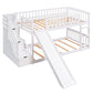 White Twin Over Twin Solid Wood Bunk Bed With Stairs And Slide And Drawers And Storage