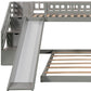 Gray Twin Over Twin Solid Wood Bunk Bed With Stairs And Slide And Drawers And Storage