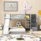 Gray Twin Over Twin Solid Wood Bunk Bed With Stairs And Slide And Drawers And Storage