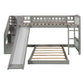 Gray Twin Over Twin Solid Wood Bunk Bed With Stairs And Slide And Drawers And Storage