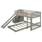 Gray Twin Over Twin Solid Wood Bunk Bed With Stairs And Slide And Drawers And Storage