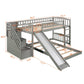 Gray Twin Over Twin Solid Wood Bunk Bed With Stairs And Slide And Drawers And Storage