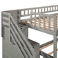 Gray Twin Over Twin Solid Wood Bunk Bed With Stairs And Slide And Drawers And Storage