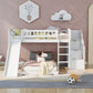 White Twin Over Twin Solid Wood Bunk Bed With Stairs And Slide And Drawers And Storage