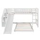 White Twin Over Twin Solid Wood Bunk Bed With Stairs And Slide And Drawers And Storage