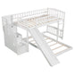White Twin Over Twin Solid Wood Bunk Bed With Stairs And Slide And Drawers And Storage