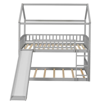 Gray Twin Over Twin Solid Wood Bunk Bed With Slide