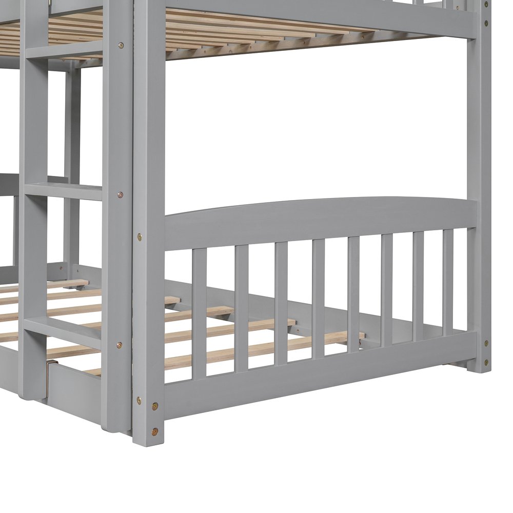 Gray Twin Over Twin Solid Wood Bunk Bed With Slide