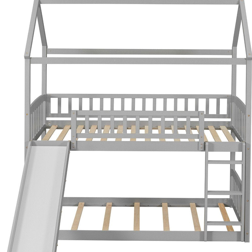 Gray Twin Over Twin Solid Wood Bunk Bed With Slide