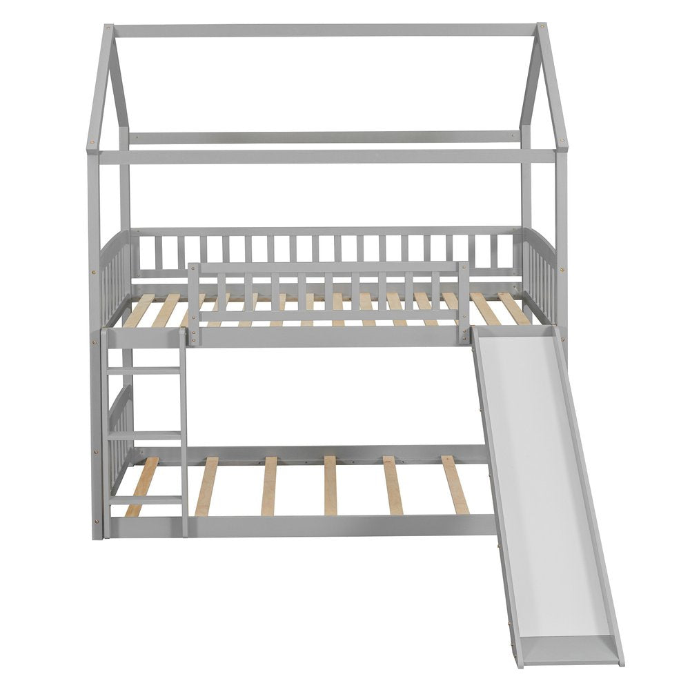 Gray Twin Over Twin Solid Wood Bunk Bed With Slide