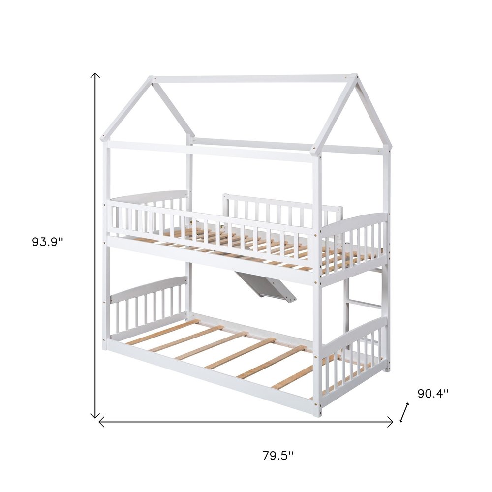 White Twin Over Twin Solid Wood Bunk Bed With Slide