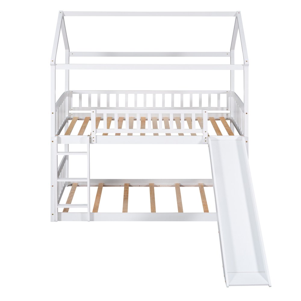White Twin Over Twin Solid Wood Bunk Bed With Slide