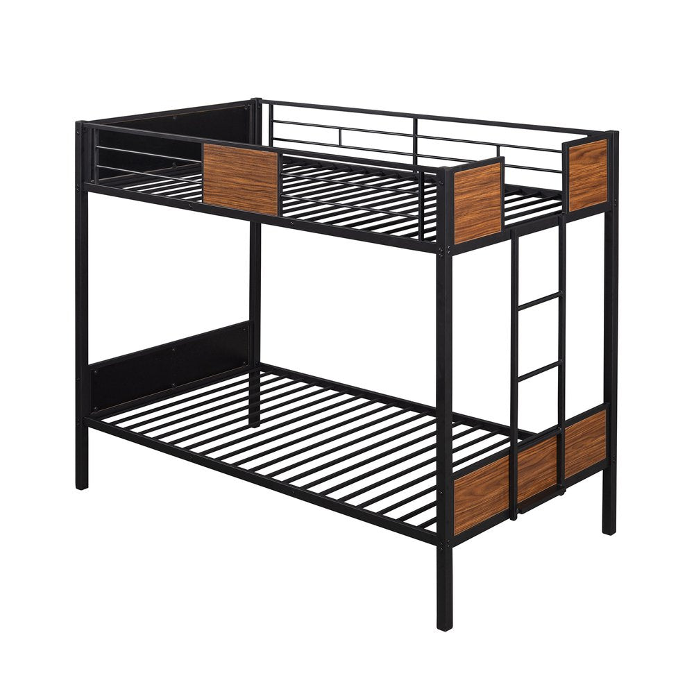 Black And Brown Twin Over Twin Metal Bunk Bed