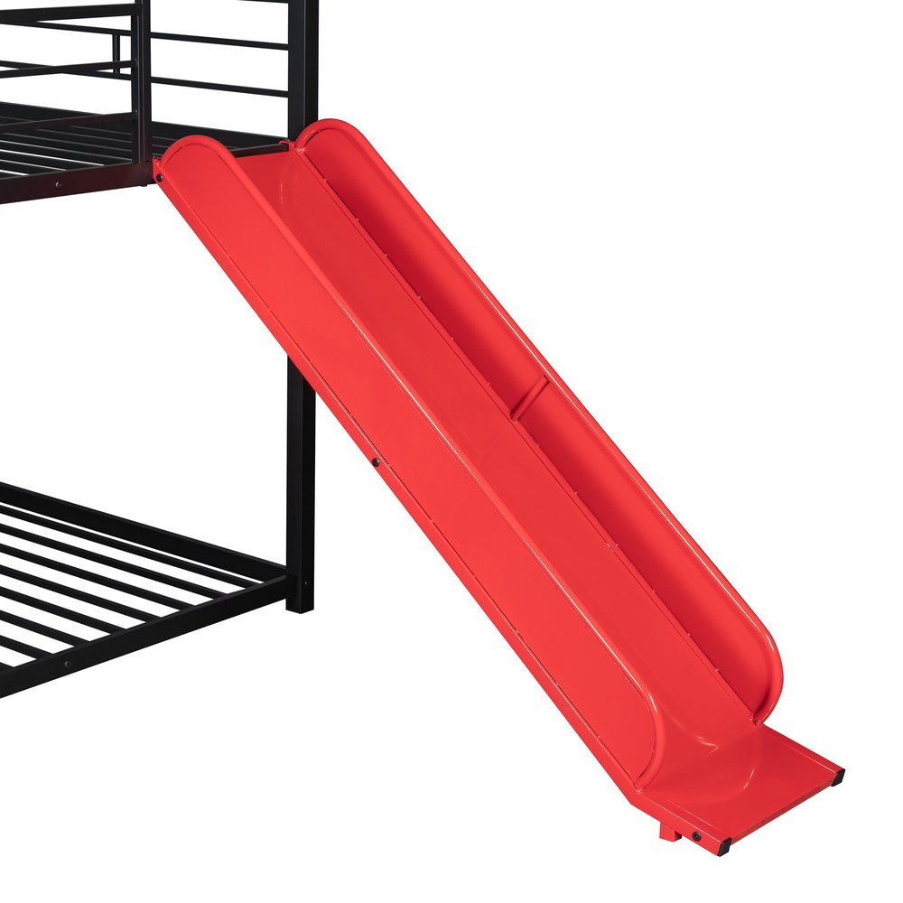 Red Twin Over Twin Metal Bunk Bed With Slide