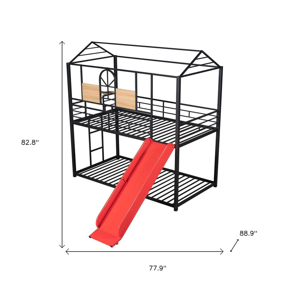 Red Twin Over Twin Metal Bunk Bed With Slide