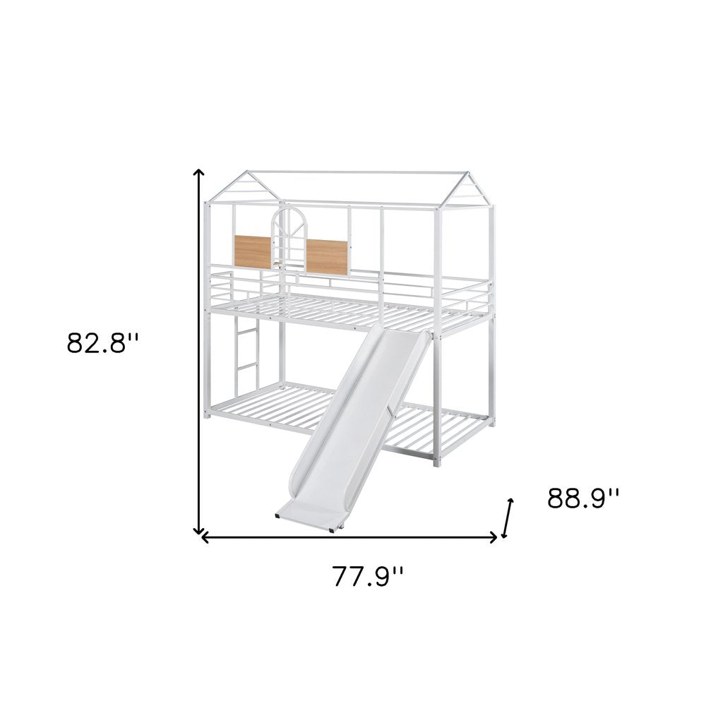 White Twin Over Twin Metal Bunk Bed With Slide