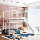 White Twin Over Twin Metal Bunk Bed With Slide