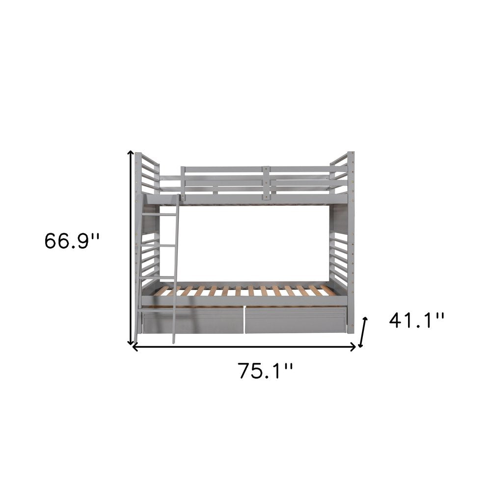 Gray Twin Over Twin Solid Wood Bunk Bed With Drawers And Storage