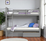 Gray Twin Over Twin Solid Wood Bunk Bed With Drawers And Storage