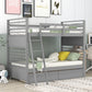 Gray Twin Over Twin Solid Wood Bunk Bed With Drawers And Storage