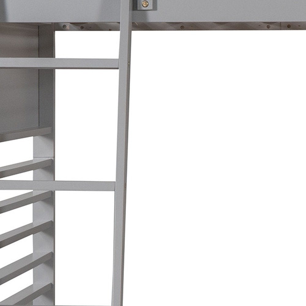 Gray Twin Over Twin Solid Wood Bunk Bed With Drawers And Storage