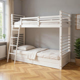White Twin Over Twin Solid Wood Bunk Bed With Drawers And Storage