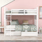 White Twin Over Twin Solid Wood Bunk Bed With Drawers And Storage