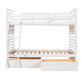 White Twin Over Twin Solid Wood Bunk Bed With Drawers And Storage
