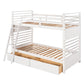 White Twin Over Twin Solid Wood Bunk Bed With Drawers And Storage