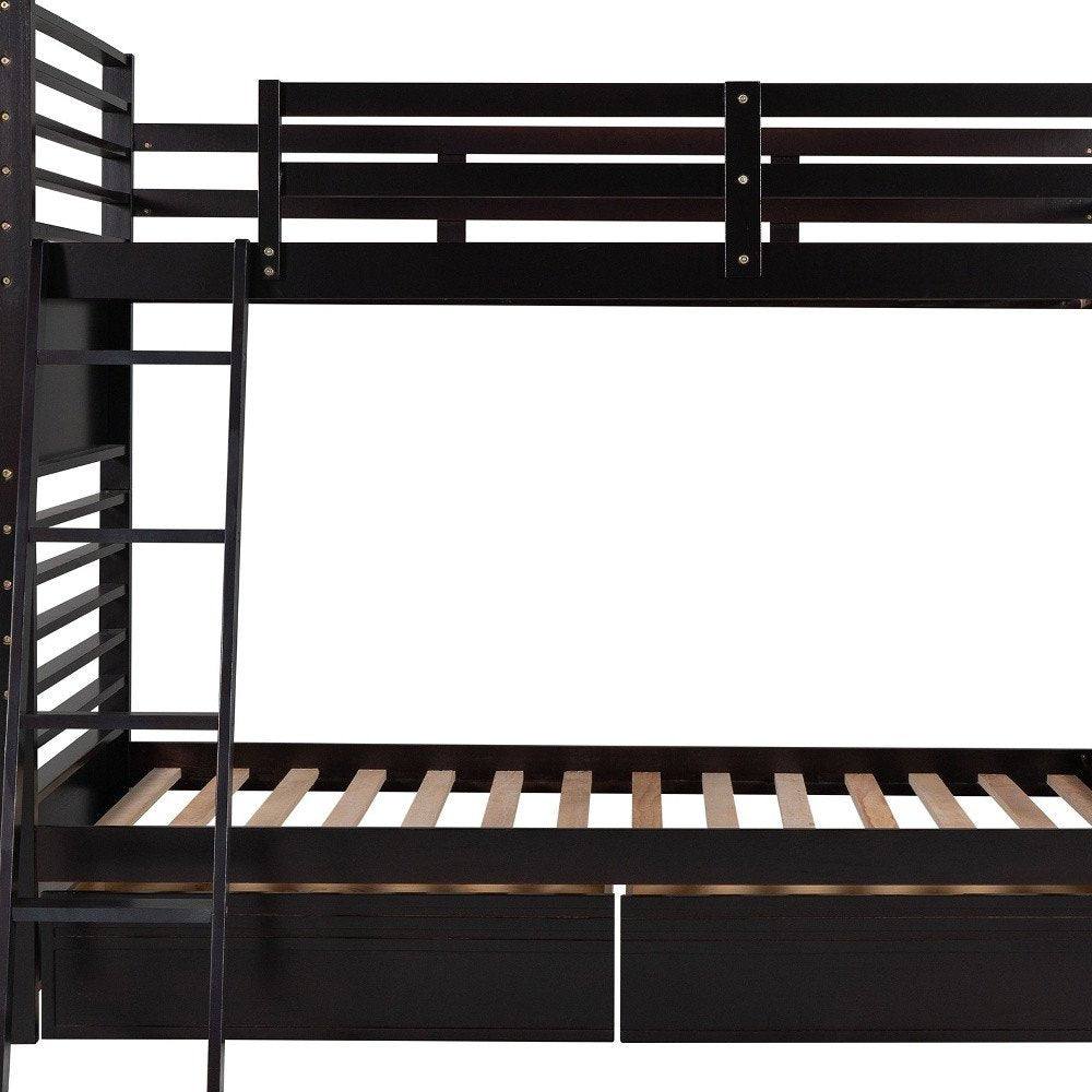 Espresso Twin Over Twin Solid Wood Bunk Bed With Storage
