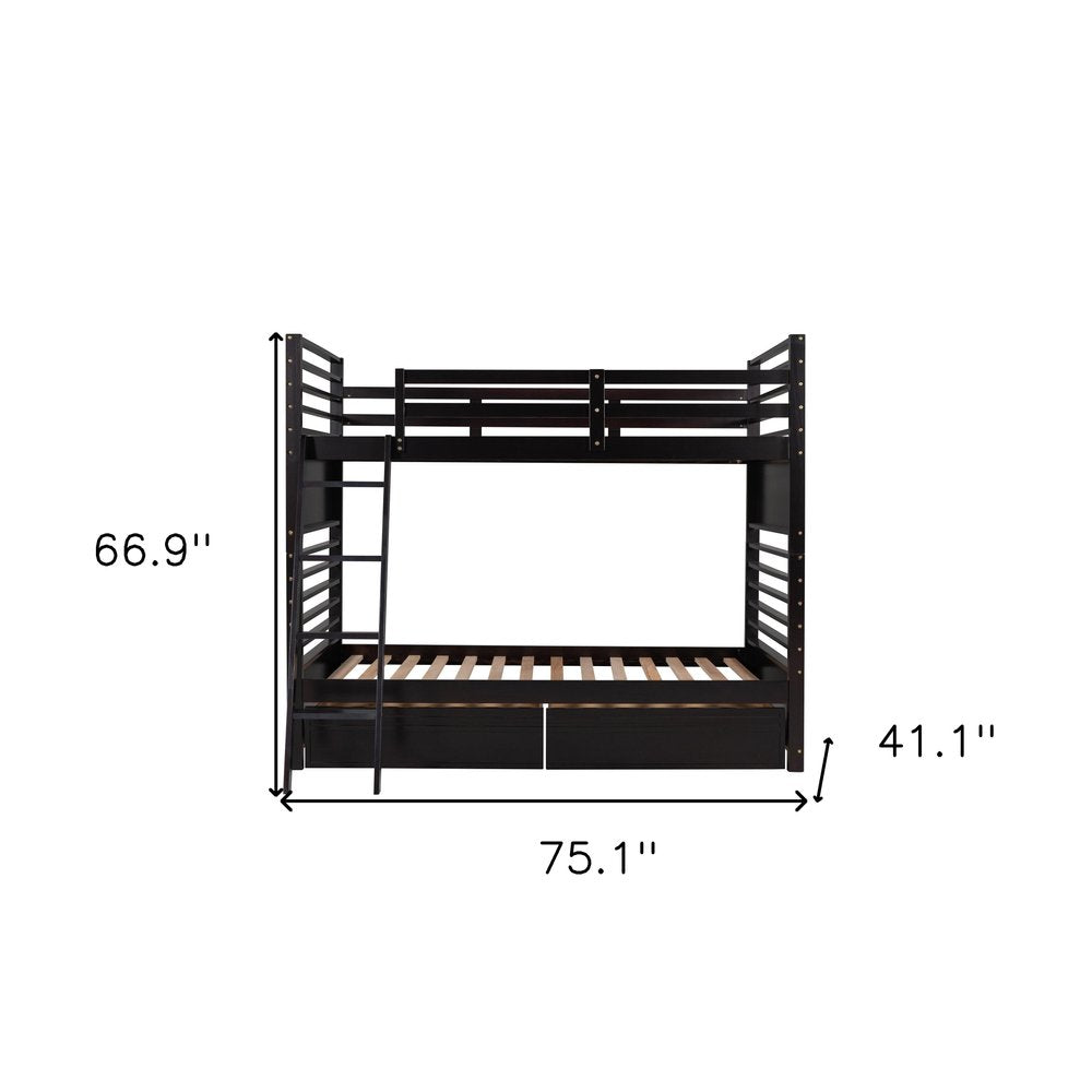 Espresso Twin Over Twin Solid Wood Bunk Bed With Storage