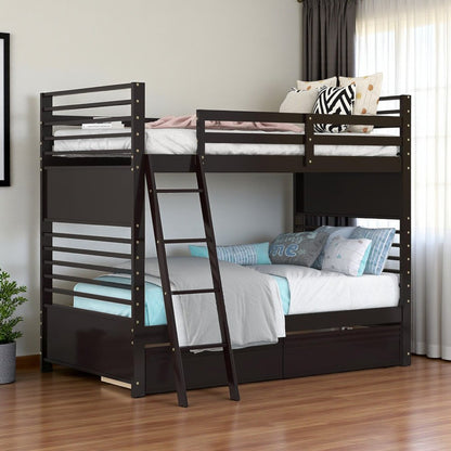 Espresso Twin Over Twin Solid Wood Bunk Bed With Storage