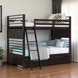 Espresso Twin Over Twin Solid Wood Bunk Bed With Storage