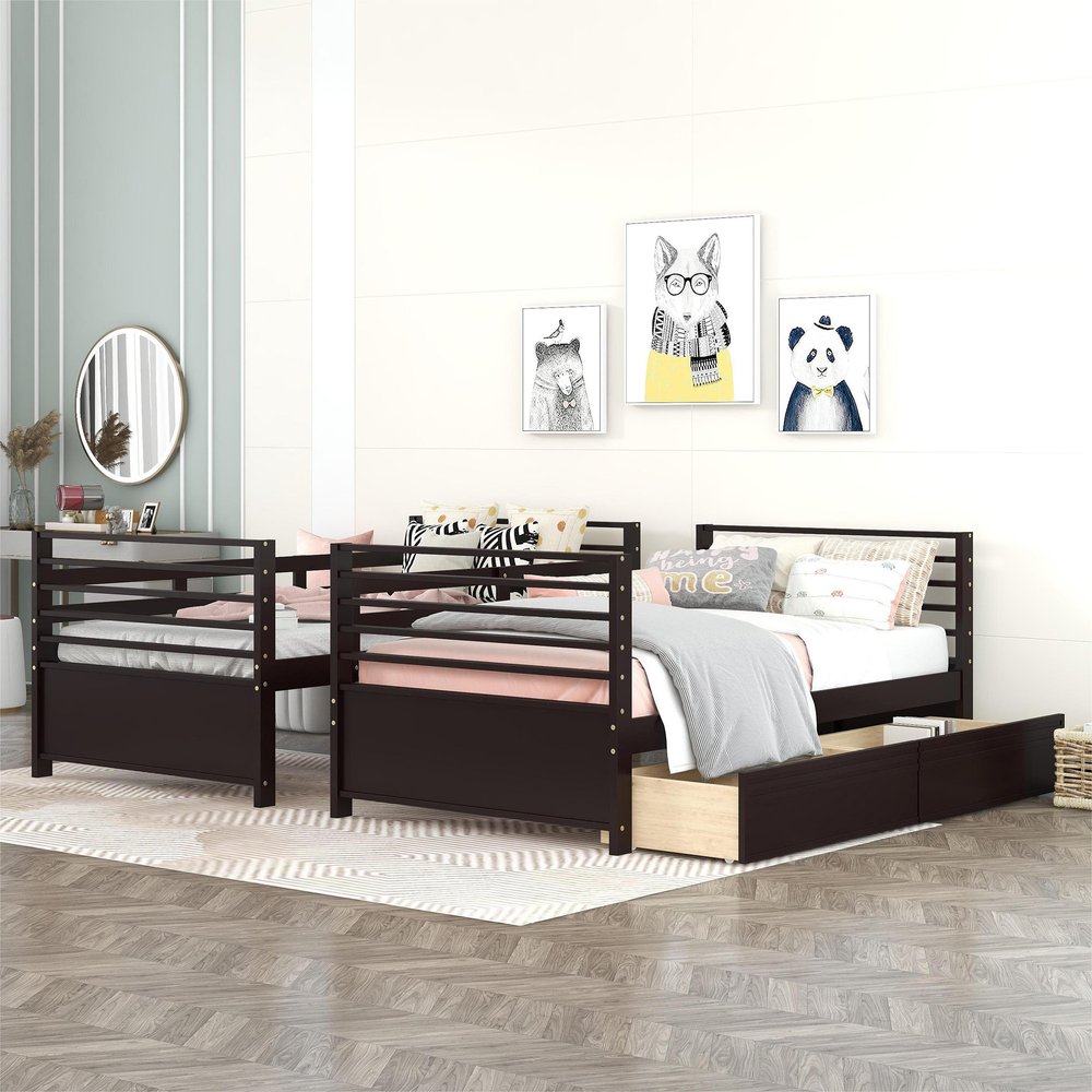 Espresso Twin Over Twin Solid Wood Bunk Bed With Storage