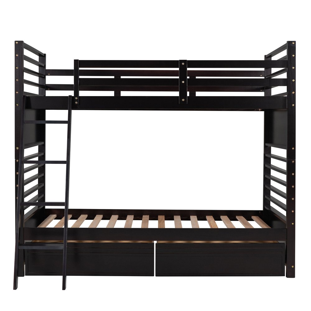 Espresso Twin Over Twin Solid Wood Bunk Bed With Storage