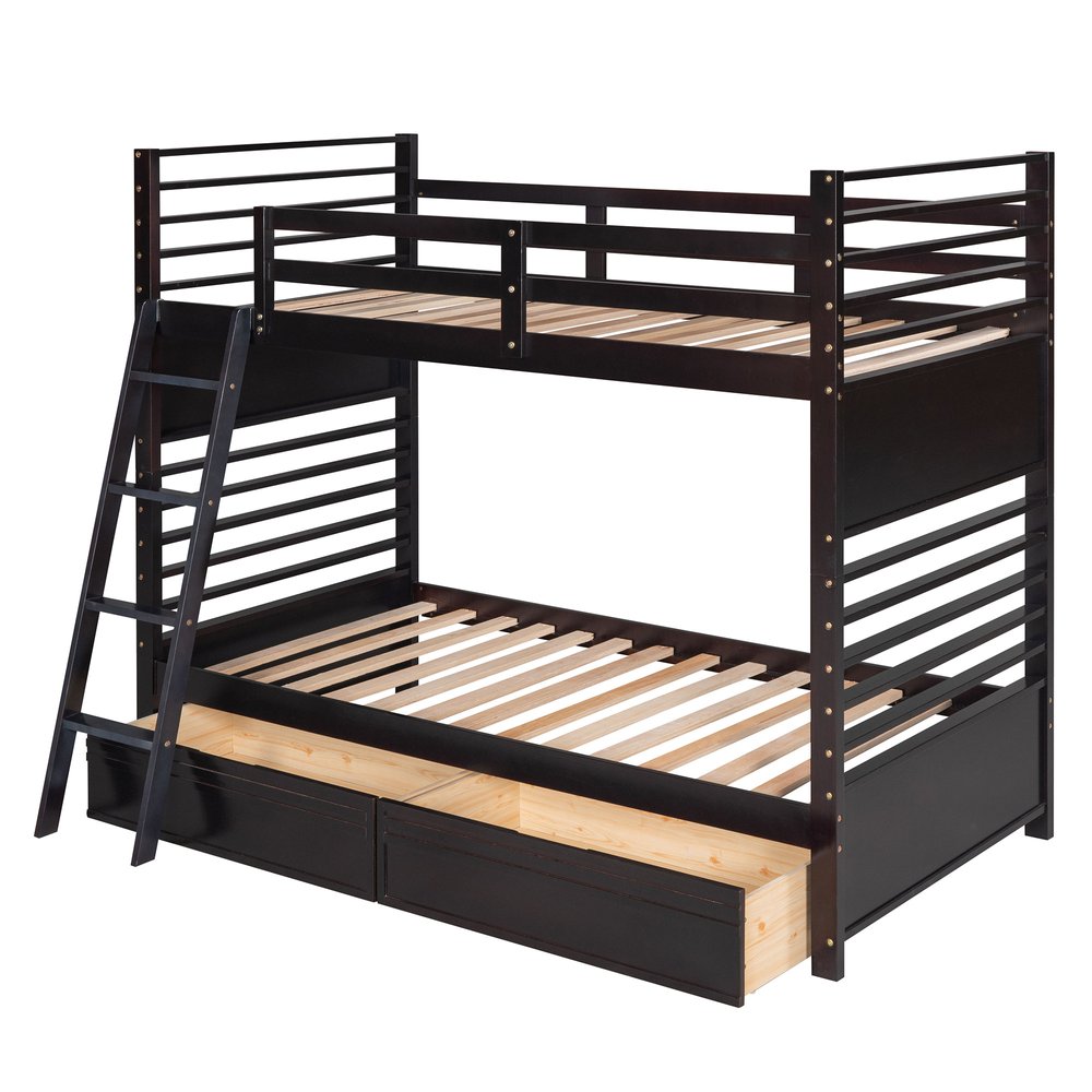 Espresso Twin Over Twin Solid Wood Bunk Bed With Storage