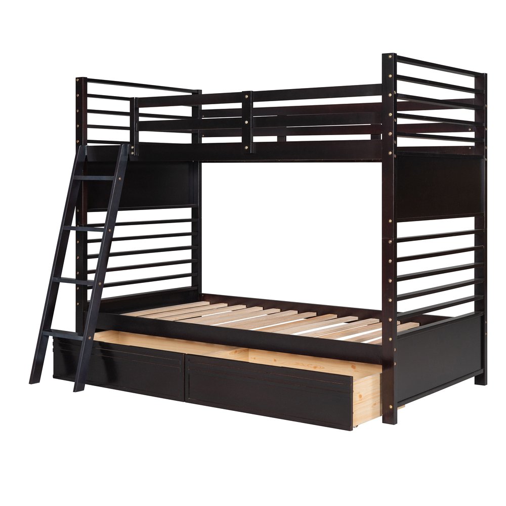 Espresso Twin Over Twin Solid Wood Bunk Bed With Storage