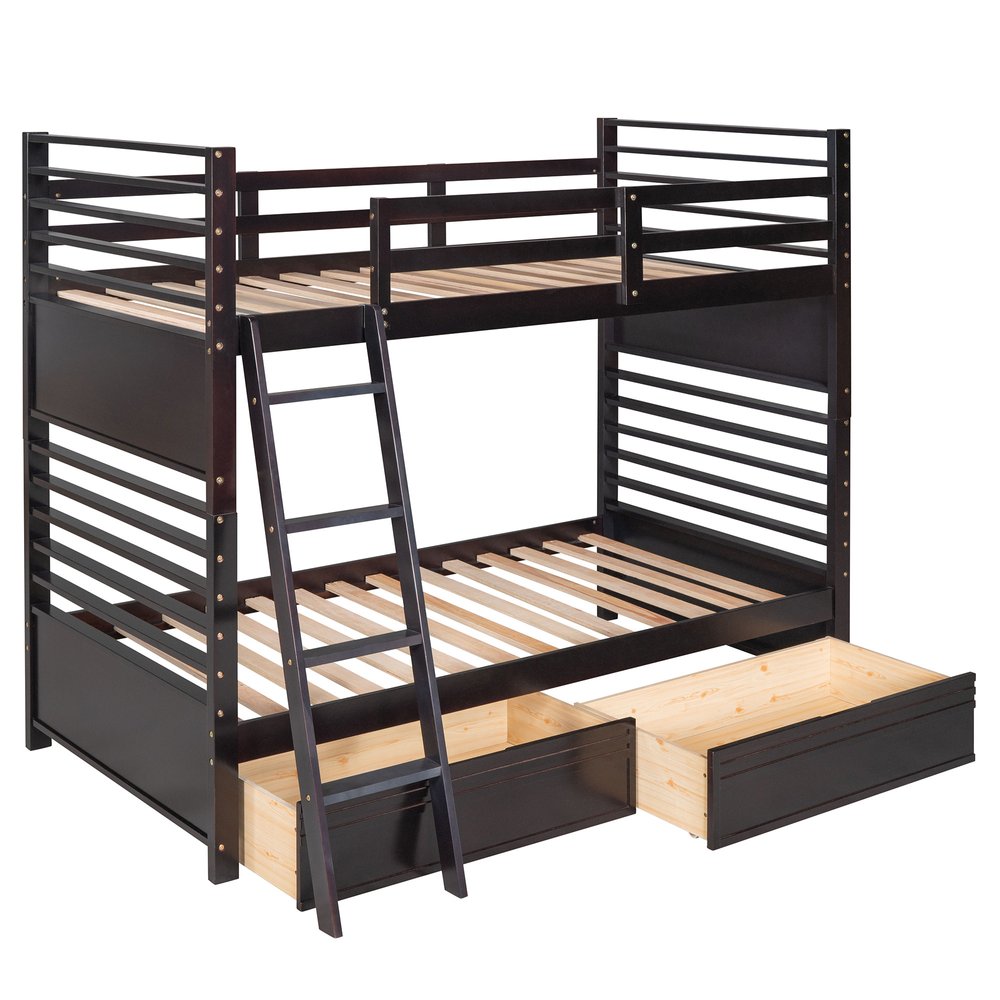 Espresso Twin Over Twin Solid Wood Bunk Bed With Storage