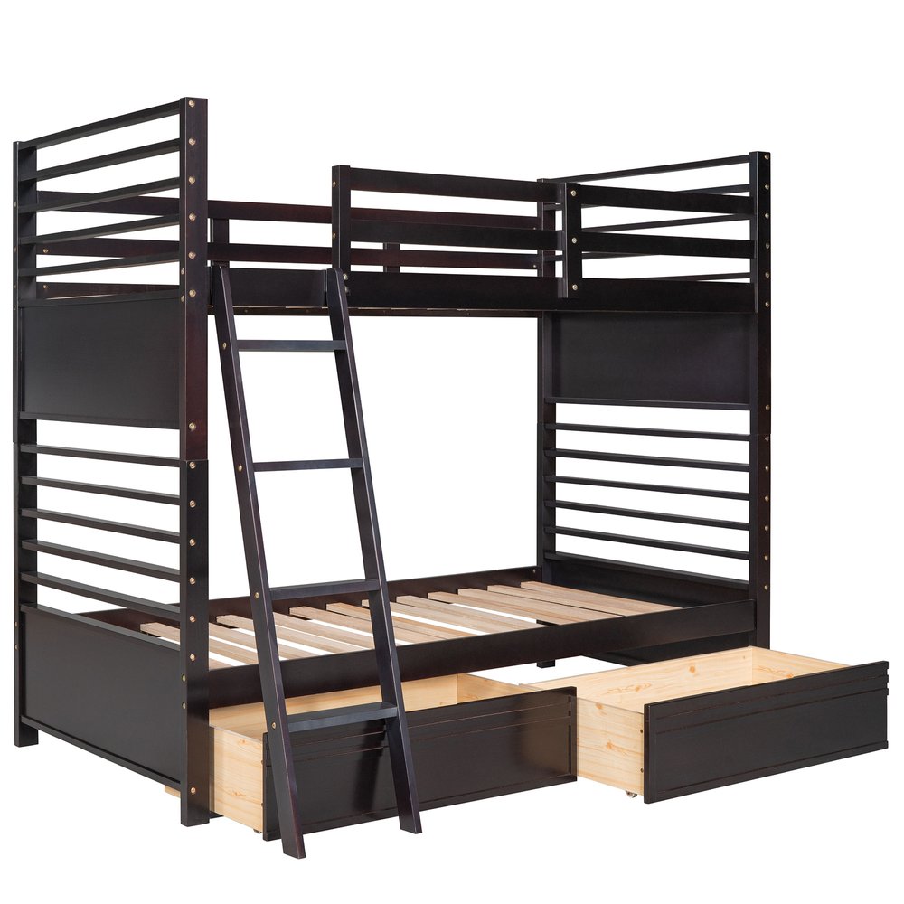 Espresso Twin Over Twin Solid Wood Bunk Bed With Storage