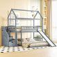 Gray Full Over Twin Solid Wood Bunk Bed With Stairs And Slide And Drawers And Storage