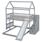 Gray Full Over Twin Solid Wood Bunk Bed With Stairs And Slide And Drawers And Storage