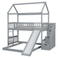 Gray Full Over Twin Solid Wood Bunk Bed With Stairs And Slide And Drawers And Storage