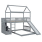Gray Full Over Twin Solid Wood Bunk Bed With Stairs And Slide And Drawers And Storage