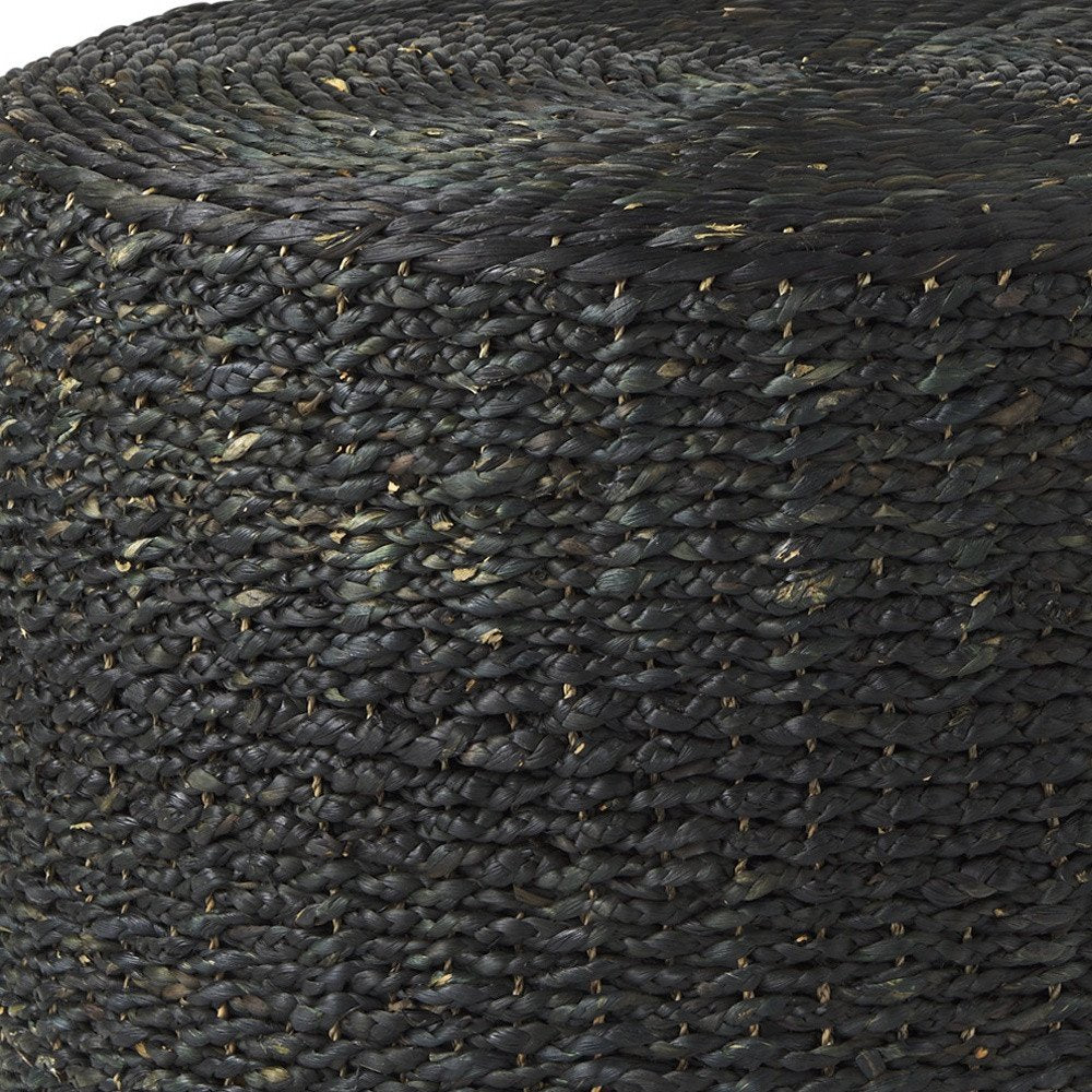 30" Black Water Hyacinth Round Pouf Ottoman