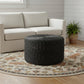 30" Black Water Hyacinth Round Pouf Ottoman