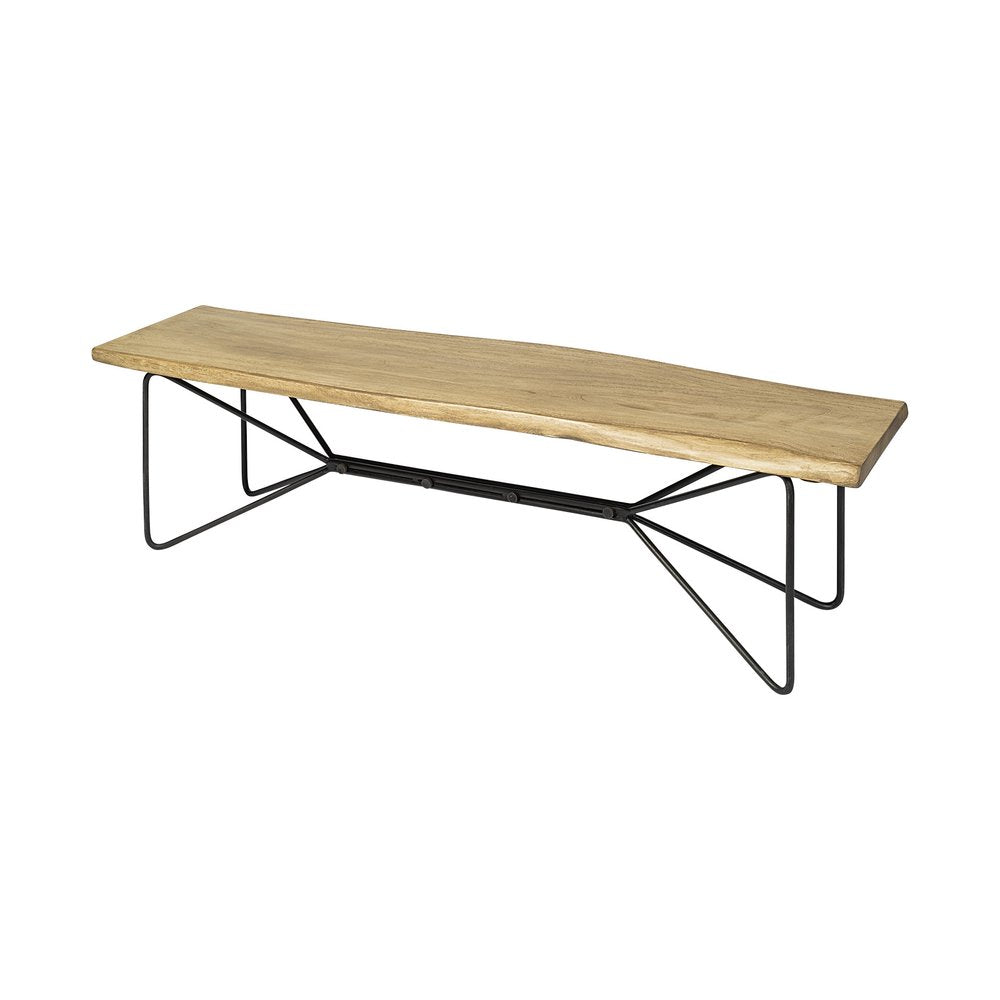 66" Natural and Black Solid Wood Live Edge Bench
